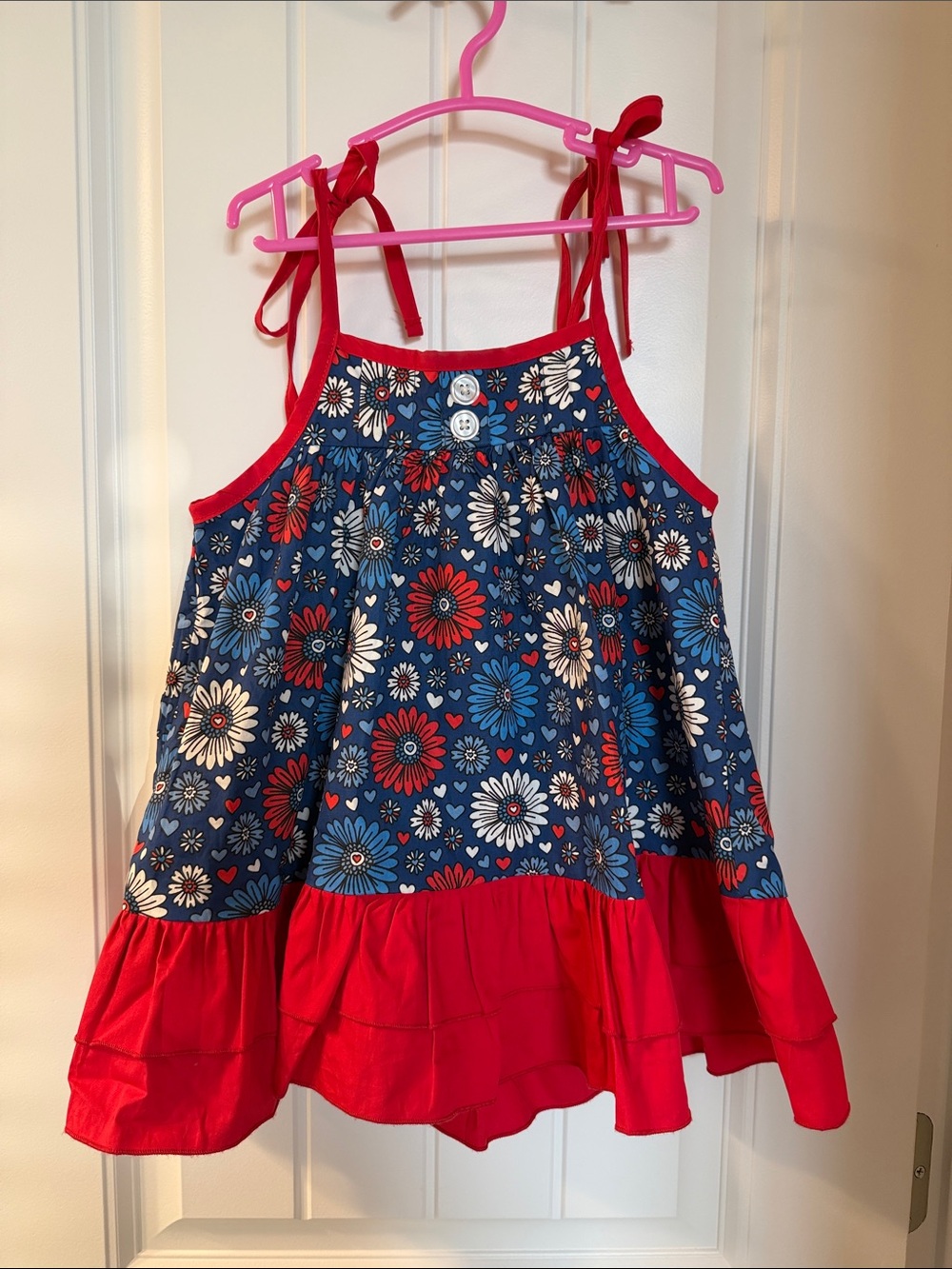 cheeky plum Navy Floral Tie-Shoulder Sundress Top with Red Trim